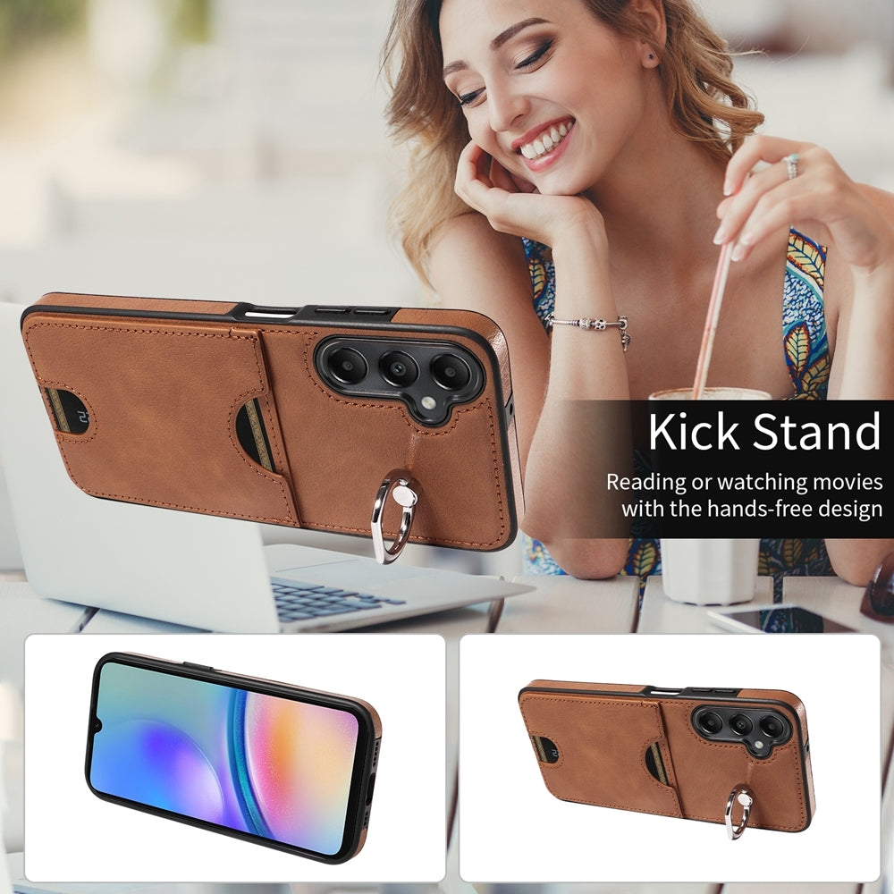 Samsung Galaxy A05s Calf Texture Phone Case with Card Slot & Ring Holder - Durable & Stylish Protection