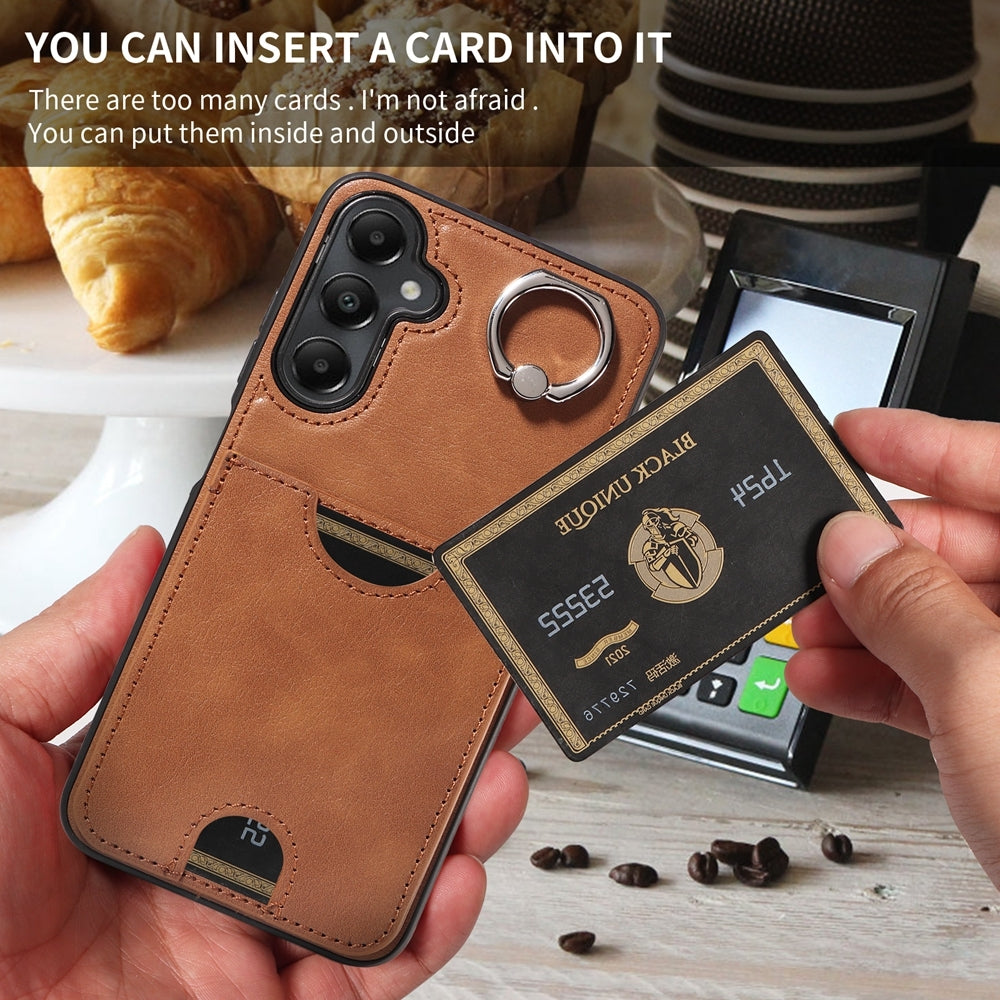 Samsung Galaxy A05s Calf Texture Phone Case with Card Slot & Ring Holder - Durable & Stylish Protection