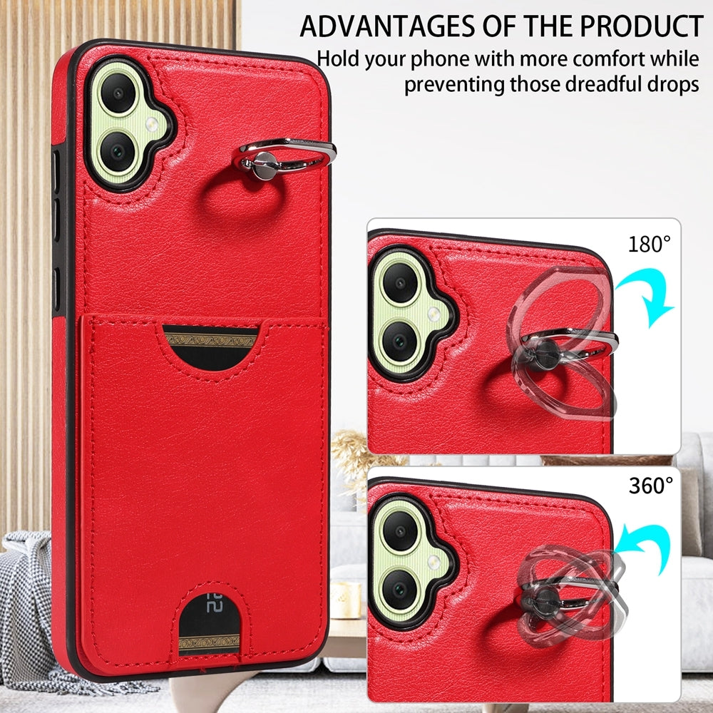 Samsung Galaxy A05 Calf Texture Phone Case with Card Slot & Ring Holder - Durable & Stylish Protection
