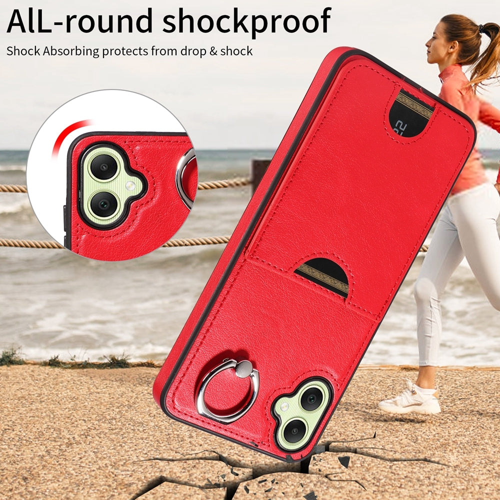 Samsung Galaxy A05 Calf Texture Phone Case with Card Slot & Ring Holder - Durable & Stylish Protection