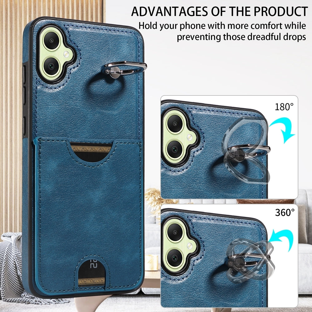 Samsung Galaxy A05 Calf Texture Phone Case with Card Slot & Ring Holder - Durable & Stylish Protection