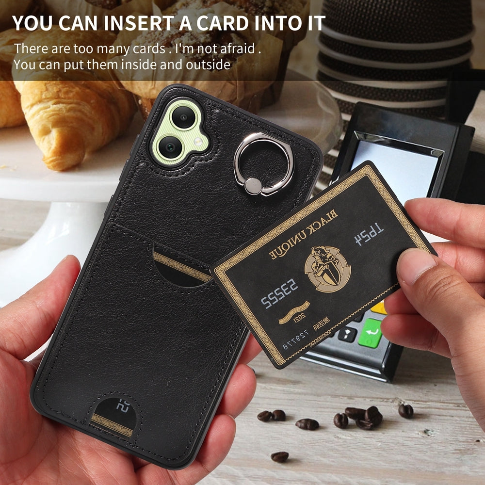 Samsung Galaxy A05 Calf Texture Phone Case with Card Slot & Ring Holder - Durable & Stylish Protection