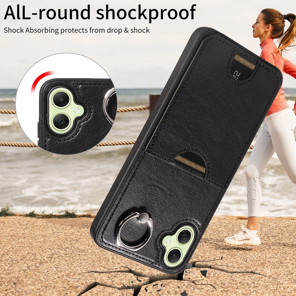 Samsung Galaxy A05 Calf Texture Phone Case with Card Slot & Ring Holder - Durable & Stylish Protection