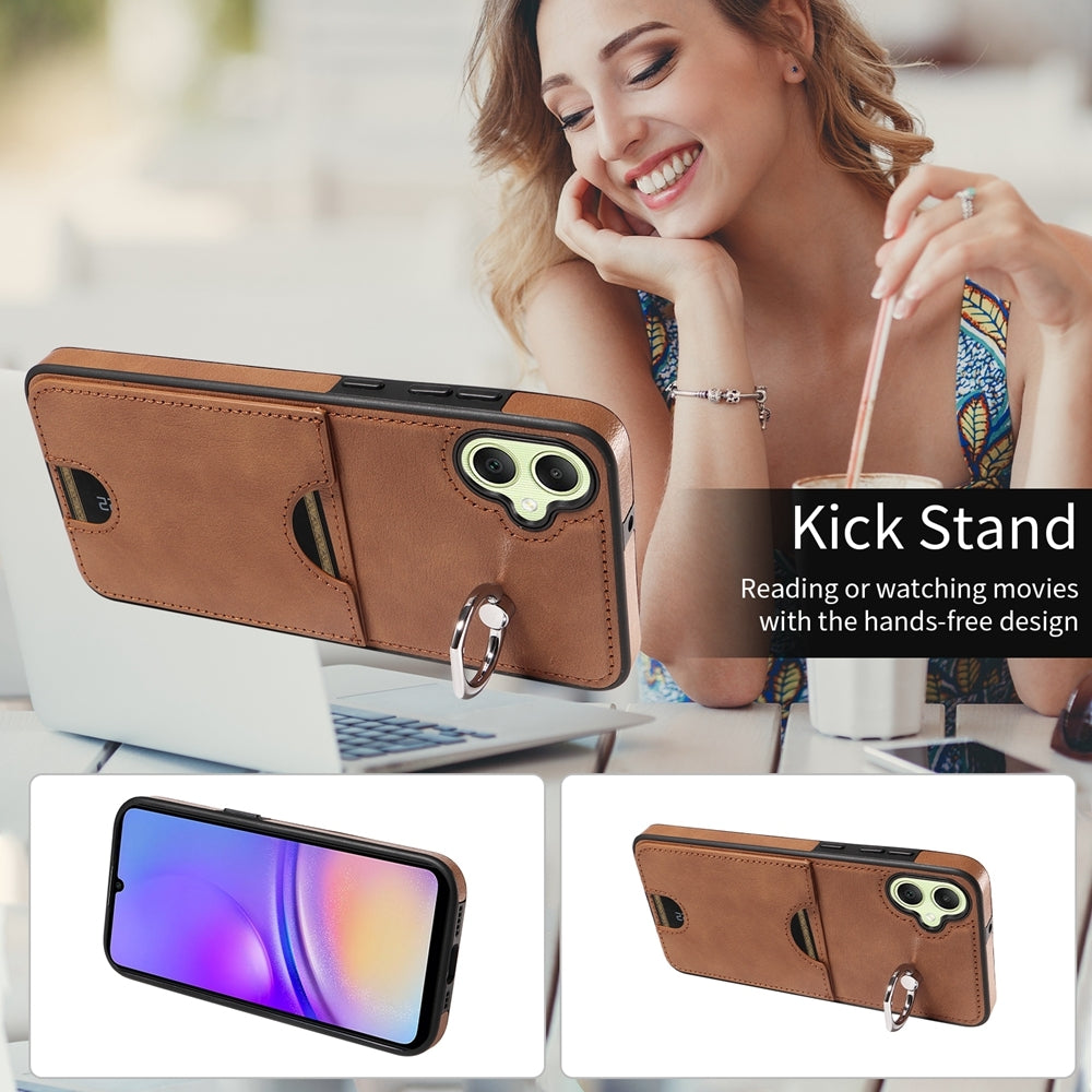 Samsung Galaxy A05 Calf Texture Phone Case with Card Slot & Ring Holder - Durable & Stylish Protection