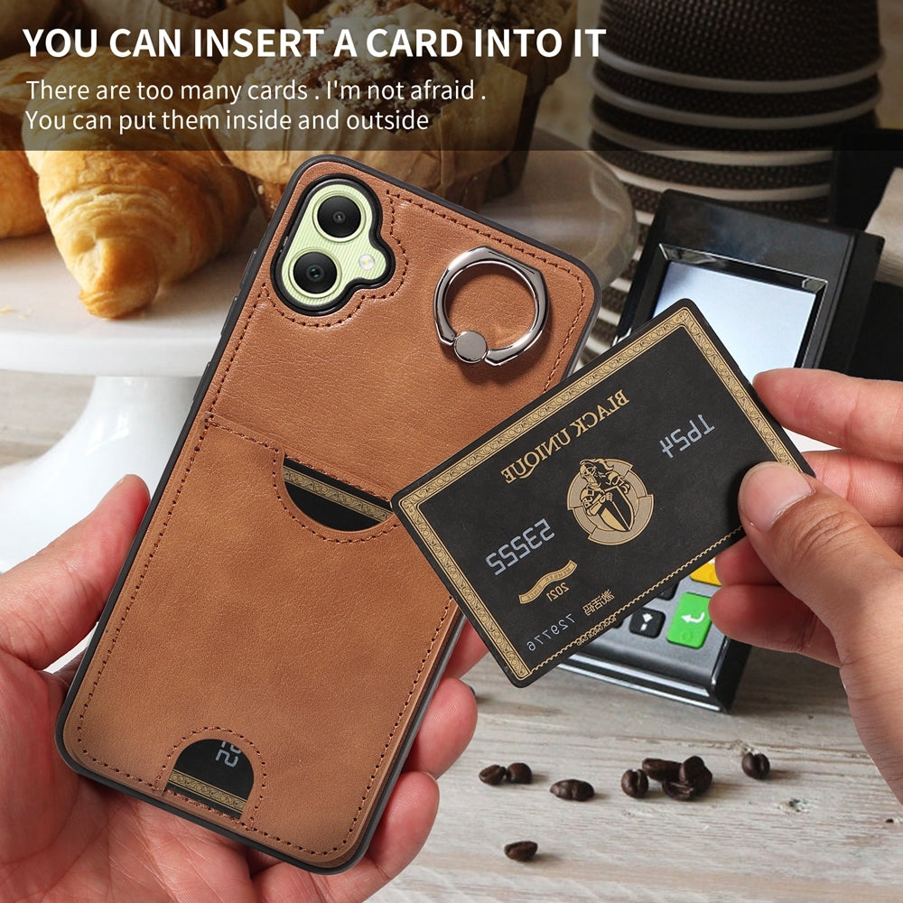 Samsung Galaxy A05 Calf Texture Phone Case with Card Slot & Ring Holder - Durable & Stylish Protection