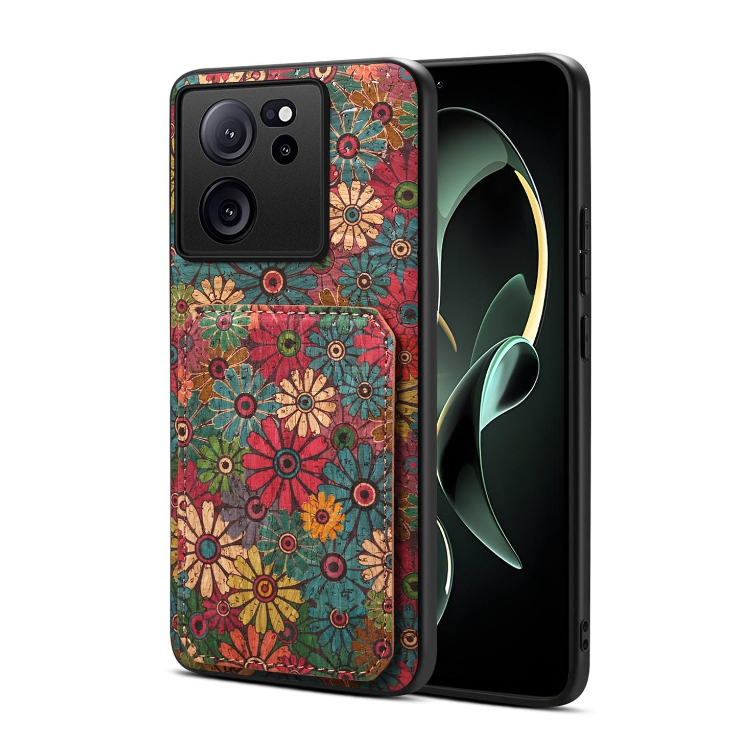 Xiaomi 13T Dual Card Slot Holder Phone Case – Patterned Design, Scratch & Dirt Protection, Convenient Holder