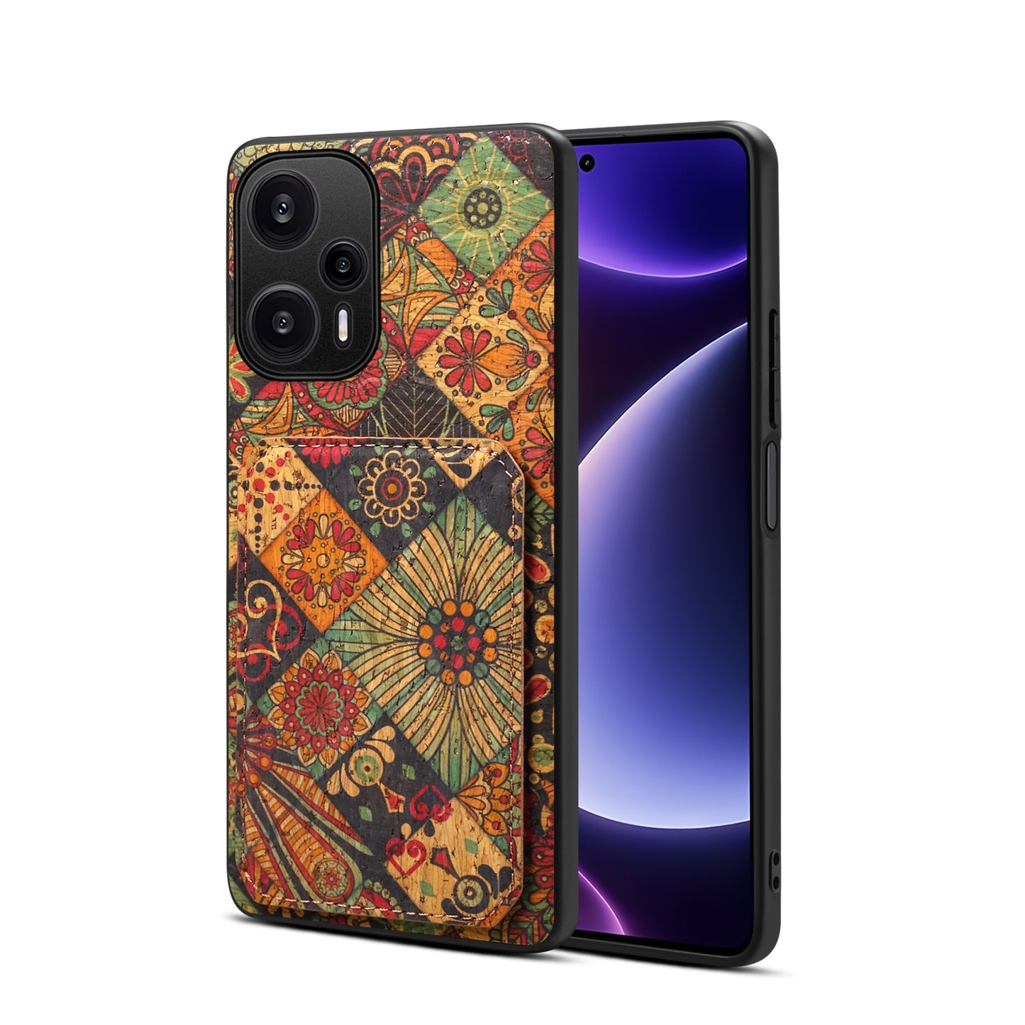 Xiaomi Redmi Note 12 Turbo Dual Card Slot Holder Phone Case – Patterned Design, Scratch & Dirt Protection, Convenient Holder