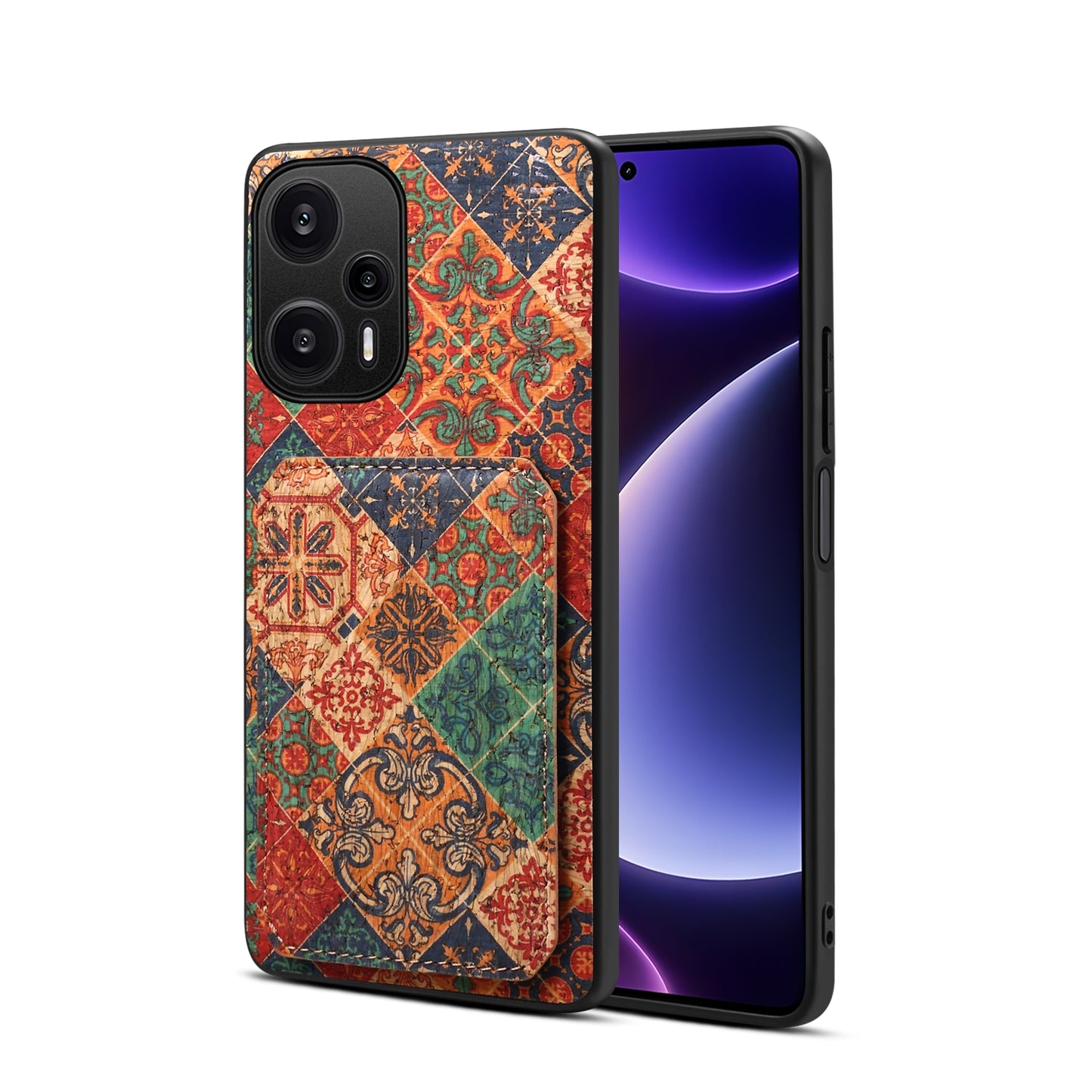 Xiaomi Redmi Note 12 Turbo Dual Card Slot Holder Phone Case – Patterned Design, Scratch & Dirt Protection, Convenient Holder
