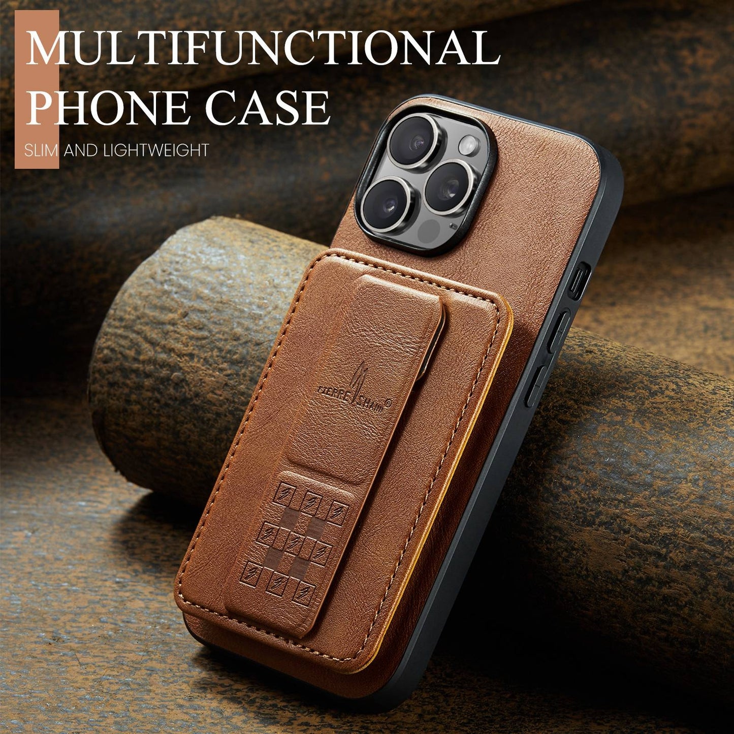 iPhone 12 Pro Card Holder Back Phone Case - Oil Wax Cow Leather