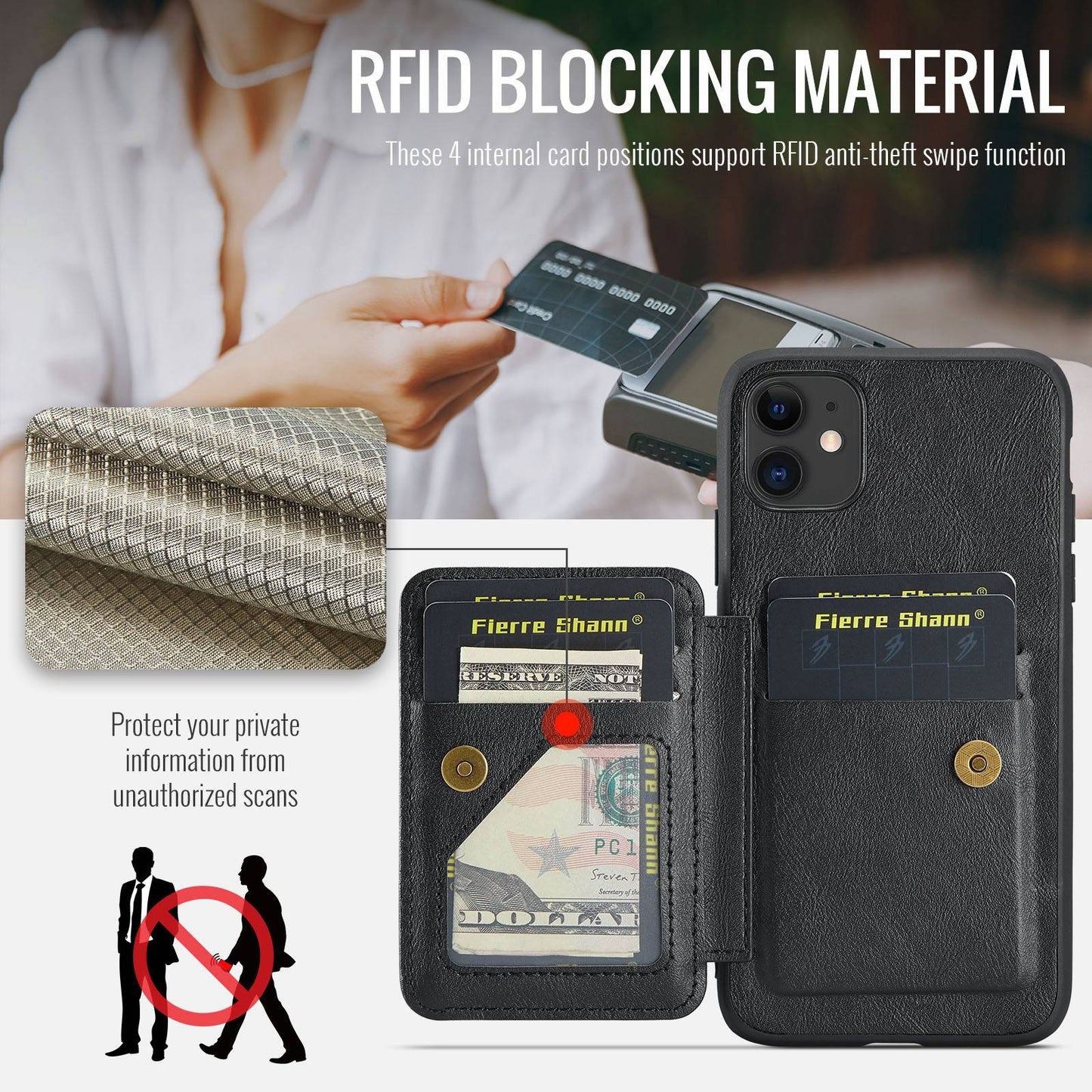 iPhone 11 Pro Card Holder Back Phone Case - Oil Wax Cow Leather