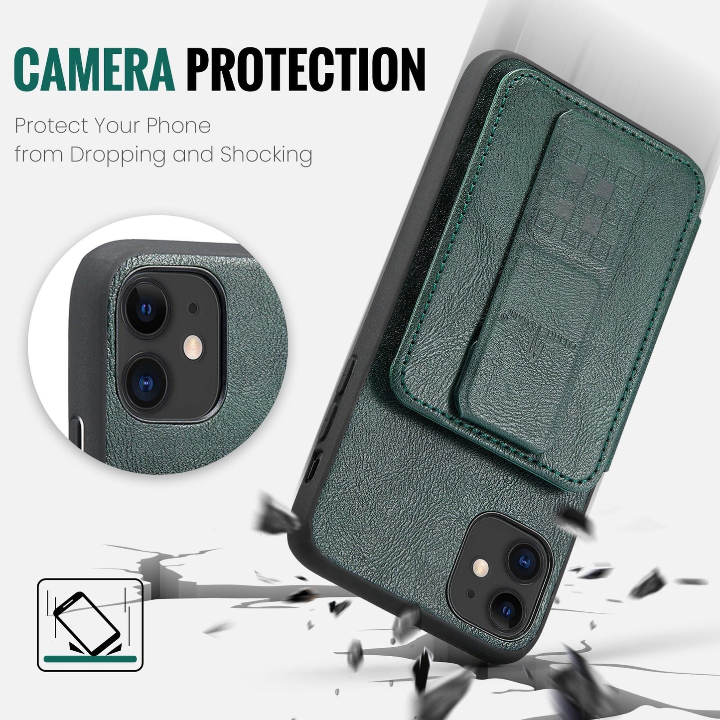 iPhone 11 Pro Card Holder Back Phone Case - Oil Wax Cow Leather