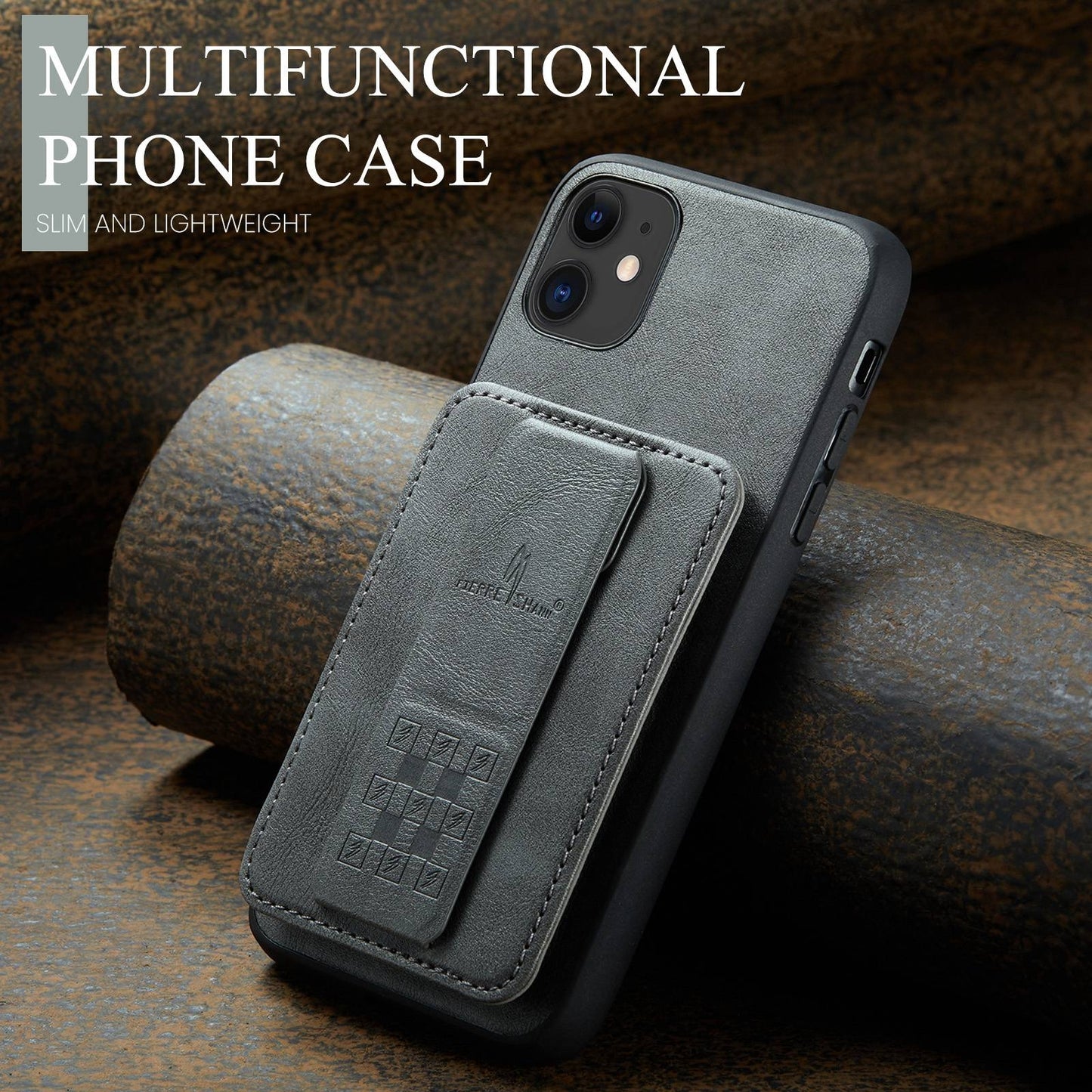 iPhone 11 Pro Card Holder Back Phone Case - Oil Wax Cow Leather
