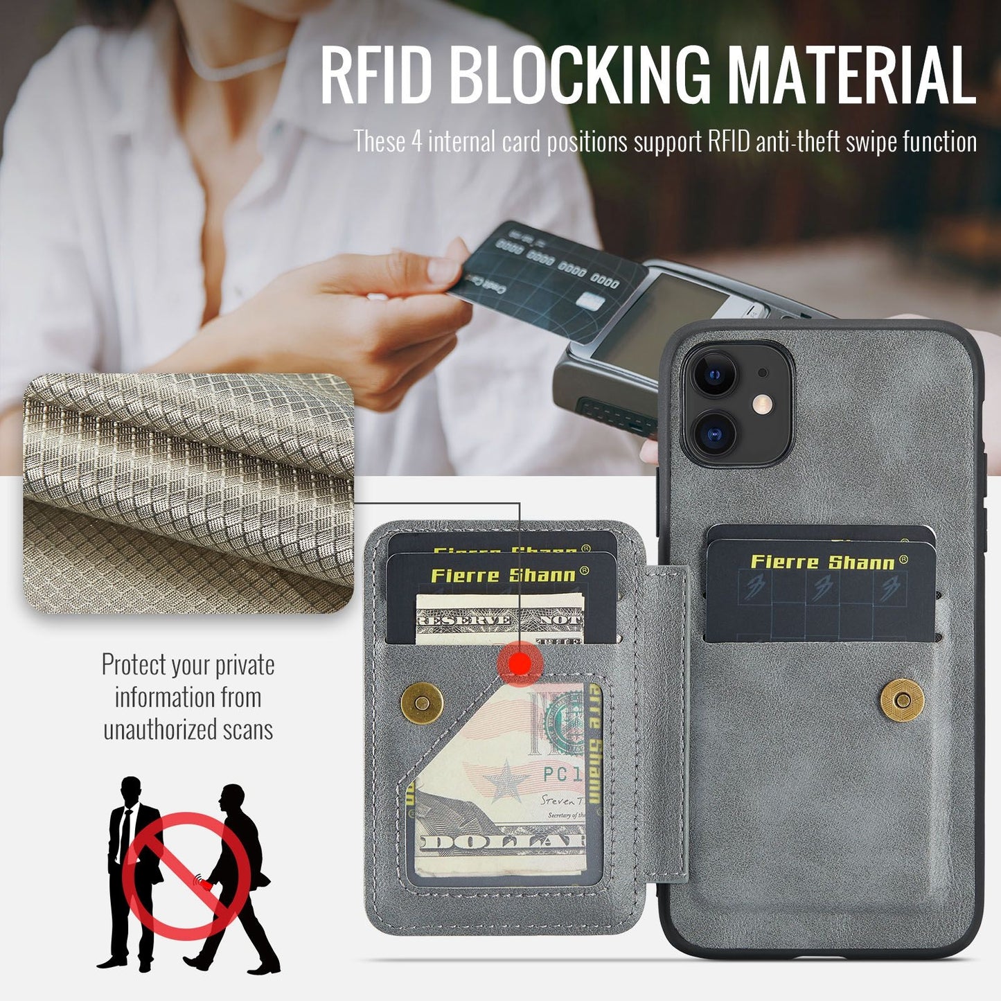iPhone 11 Pro Card Holder Back Phone Case - Oil Wax Cow Leather