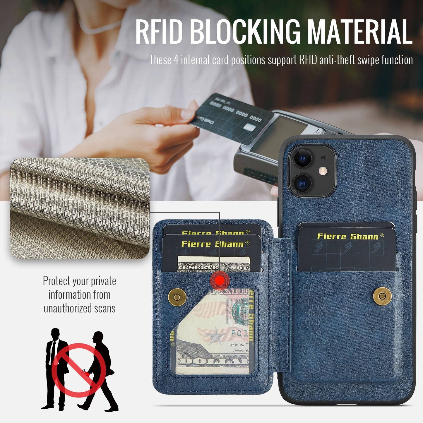iPhone 11 Pro Card Holder Back Phone Case - Oil Wax Cow Leather