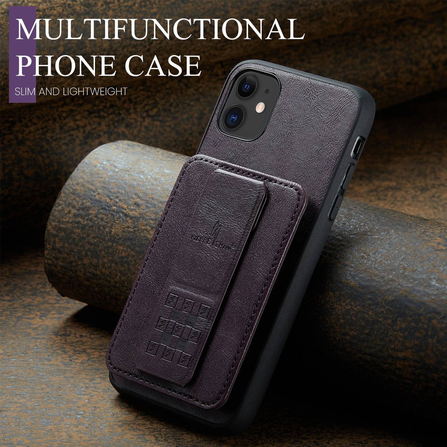 iPhone 11 Pro Card Holder Back Phone Case - Oil Wax Cow Leather