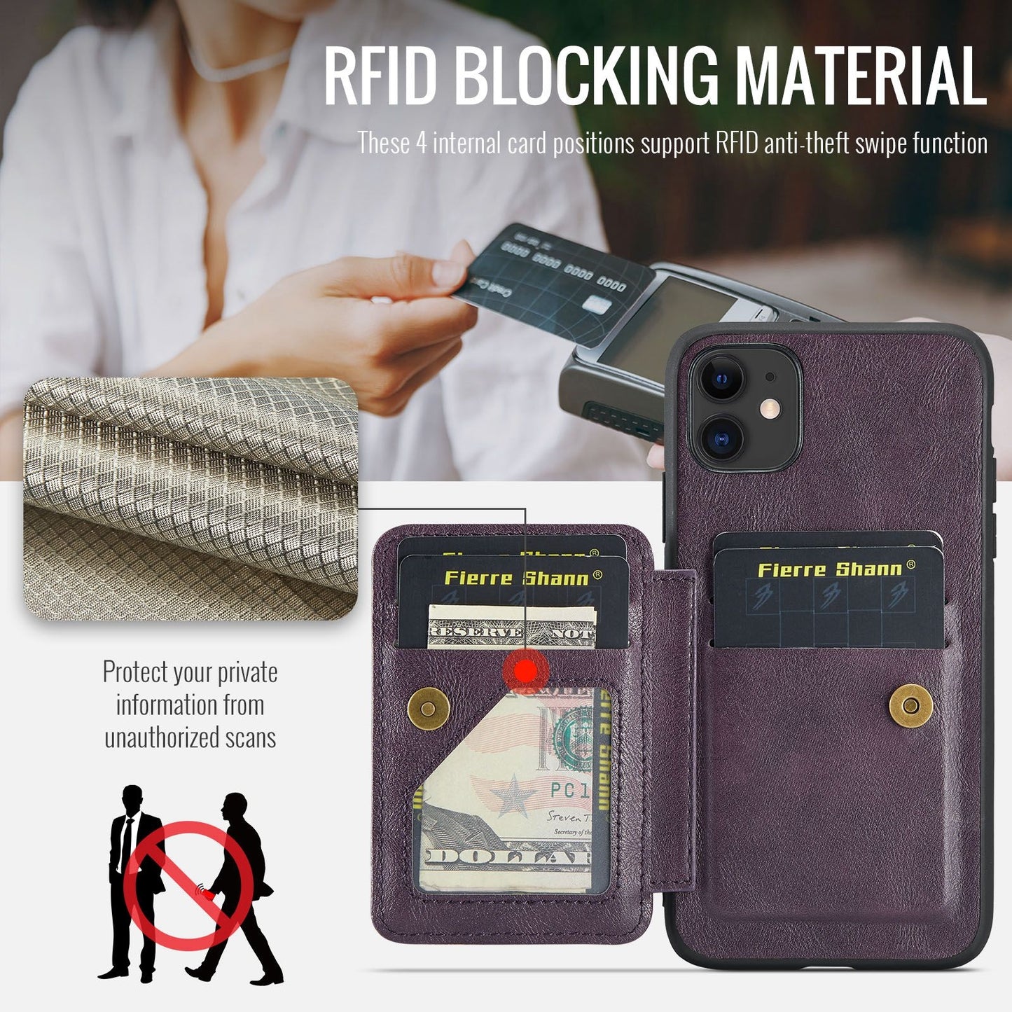 iPhone 11 Pro Card Holder Back Phone Case - Oil Wax Cow Leather