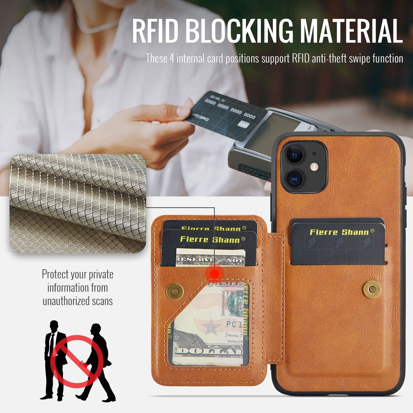 iPhone 11 Pro Card Holder Back Phone Case - Oil Wax Cow Leather