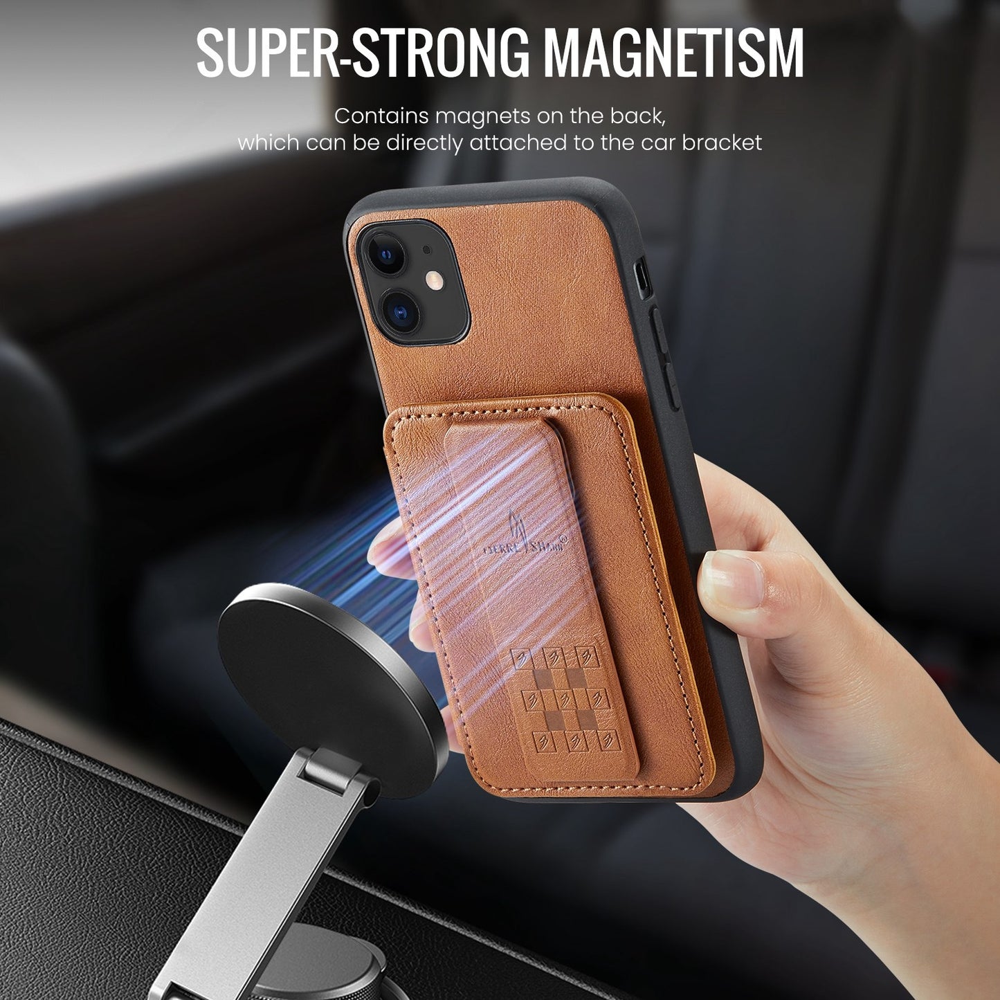 iPhone 11 Pro Card Holder Back Phone Case - Oil Wax Cow Leather