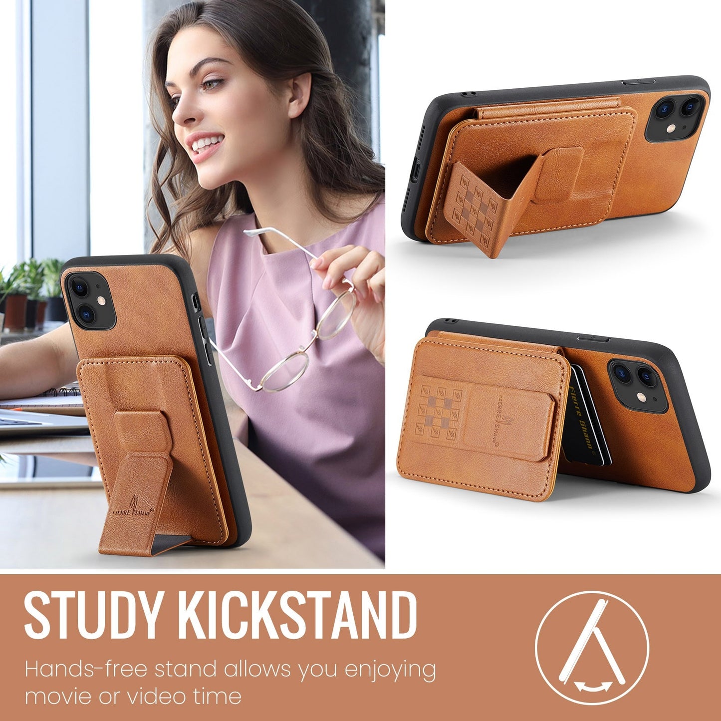 iPhone 11 Pro Card Holder Back Phone Case - Oil Wax Cow Leather