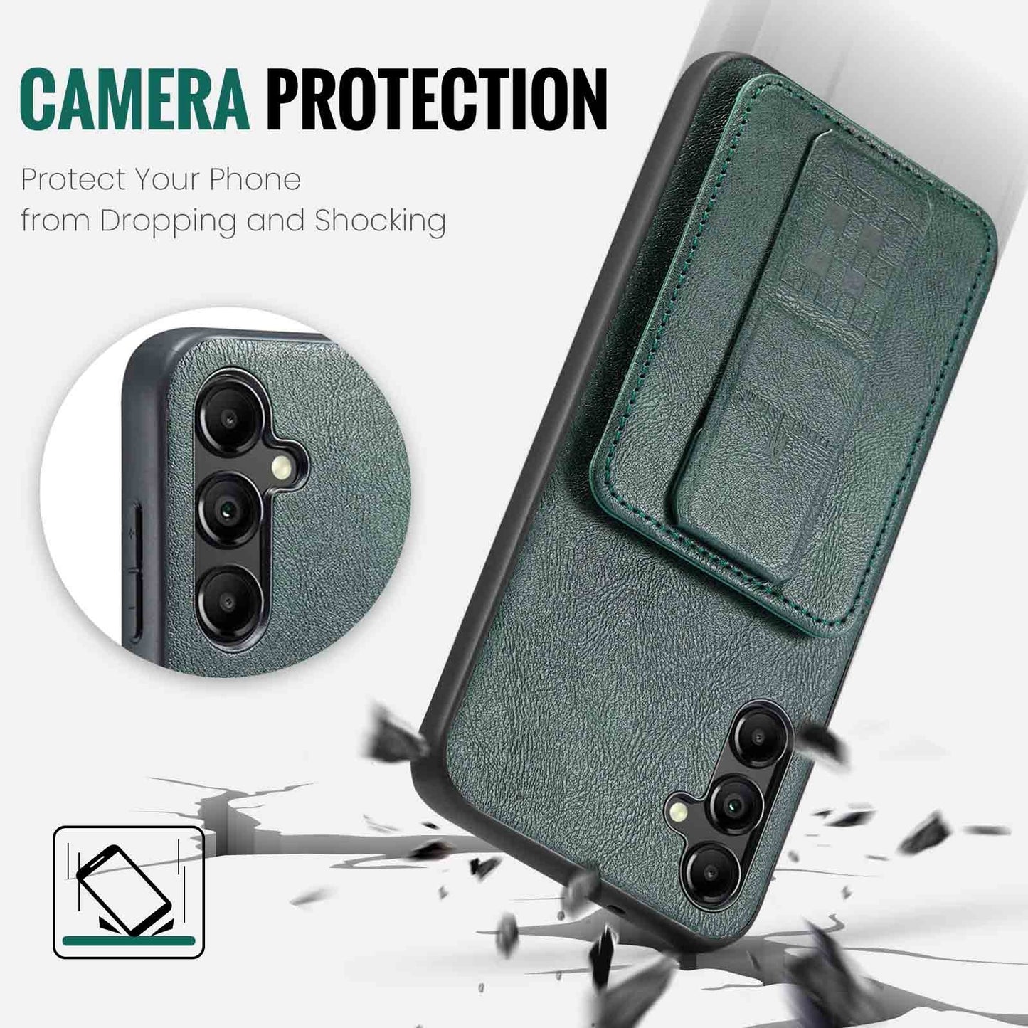 Samsung Galaxy A14 5G Card Holder Back Phone Case - Oil Wax Cow Leather