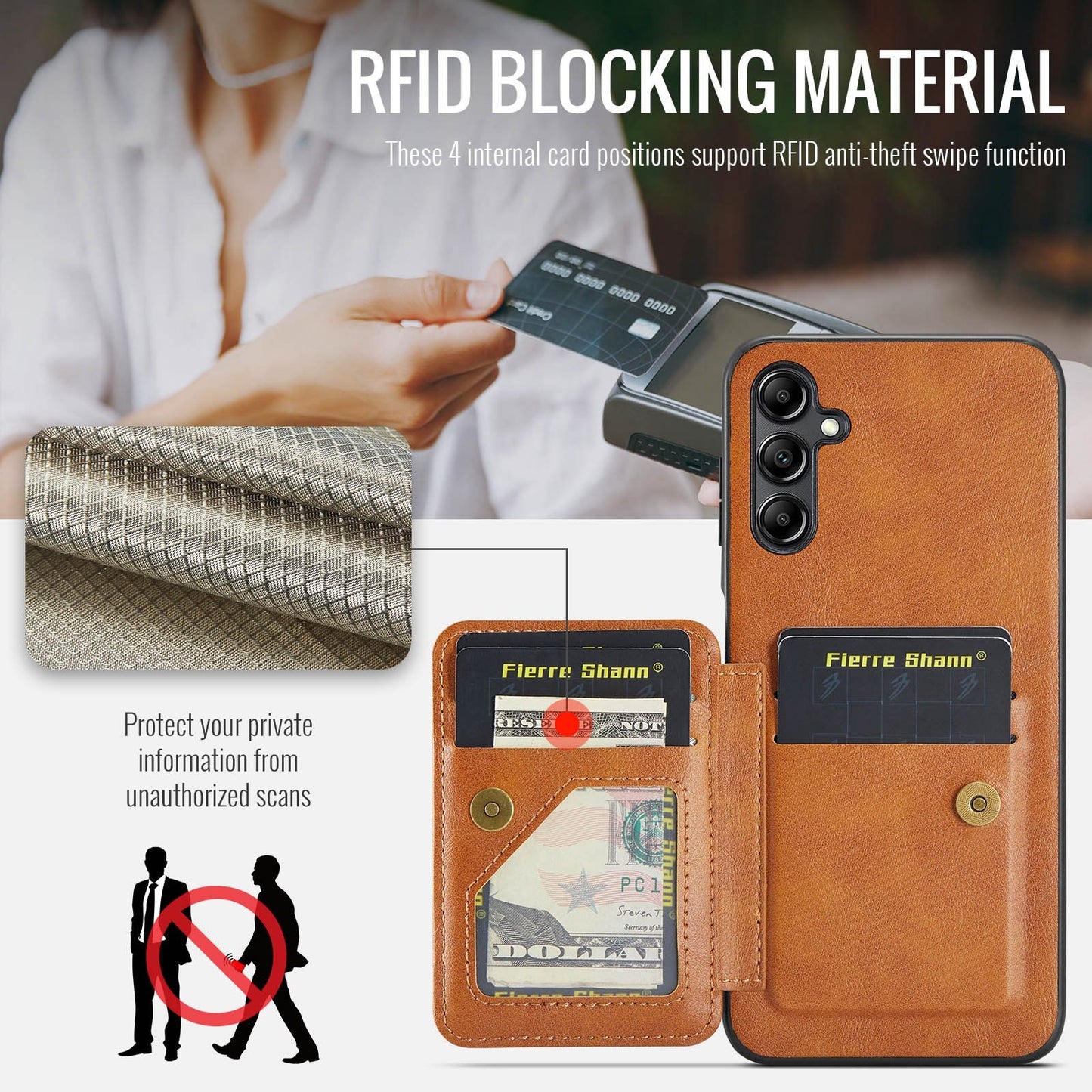 Samsung Galaxy A14 5G Card Holder Back Phone Case - Oil Wax Cow Leather