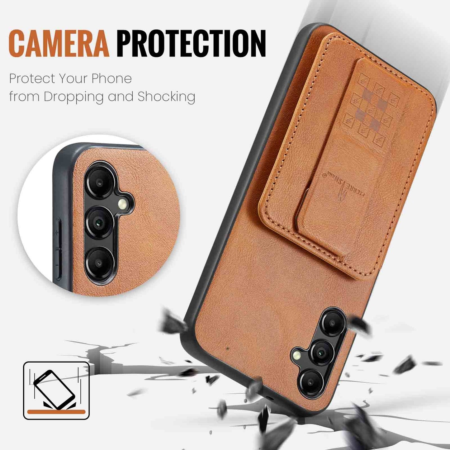 Samsung Galaxy A14 5G Card Holder Back Phone Case - Oil Wax Cow Leather