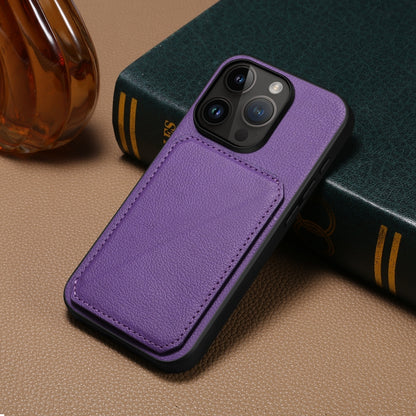 iPhone 15 Pro Max Calf Texture Leather Case with Dual Card Slots and Stand Function