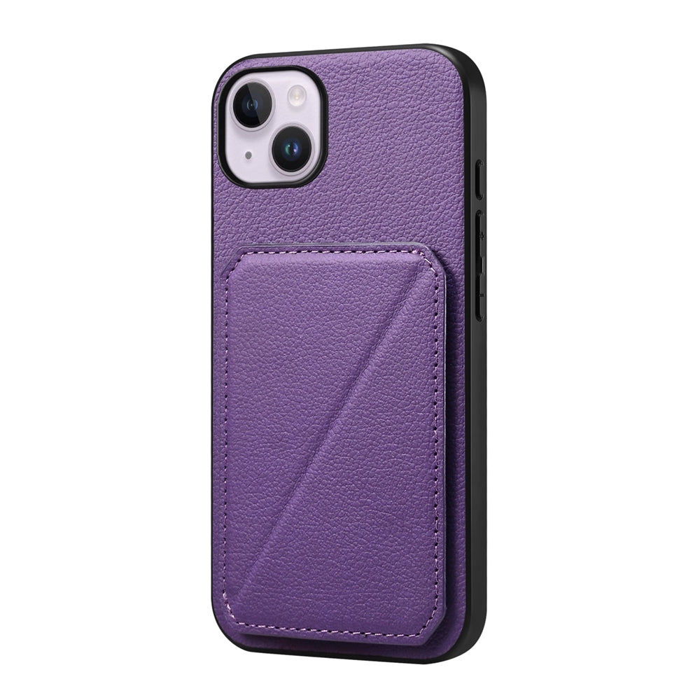 iPhone 14 Plus Calf Texture Leather Case with Dual Card Slots and Stand Function