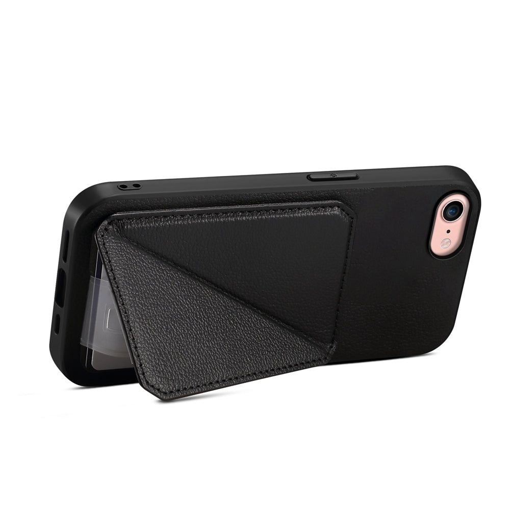 iPhone SE 2022 Calf Texture Leather Case with Dual Card Slots and Stand Function