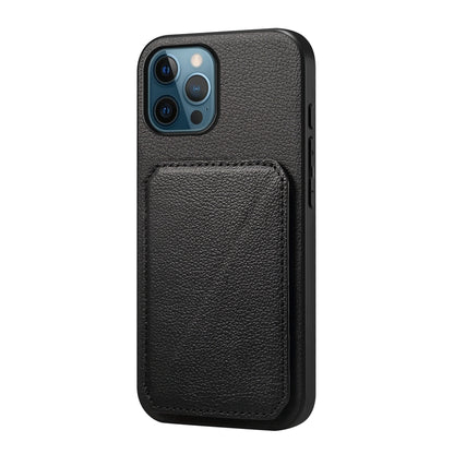 iPhone 12 Pro Calf Texture Leather Case with Dual Card Slots and Stand Function