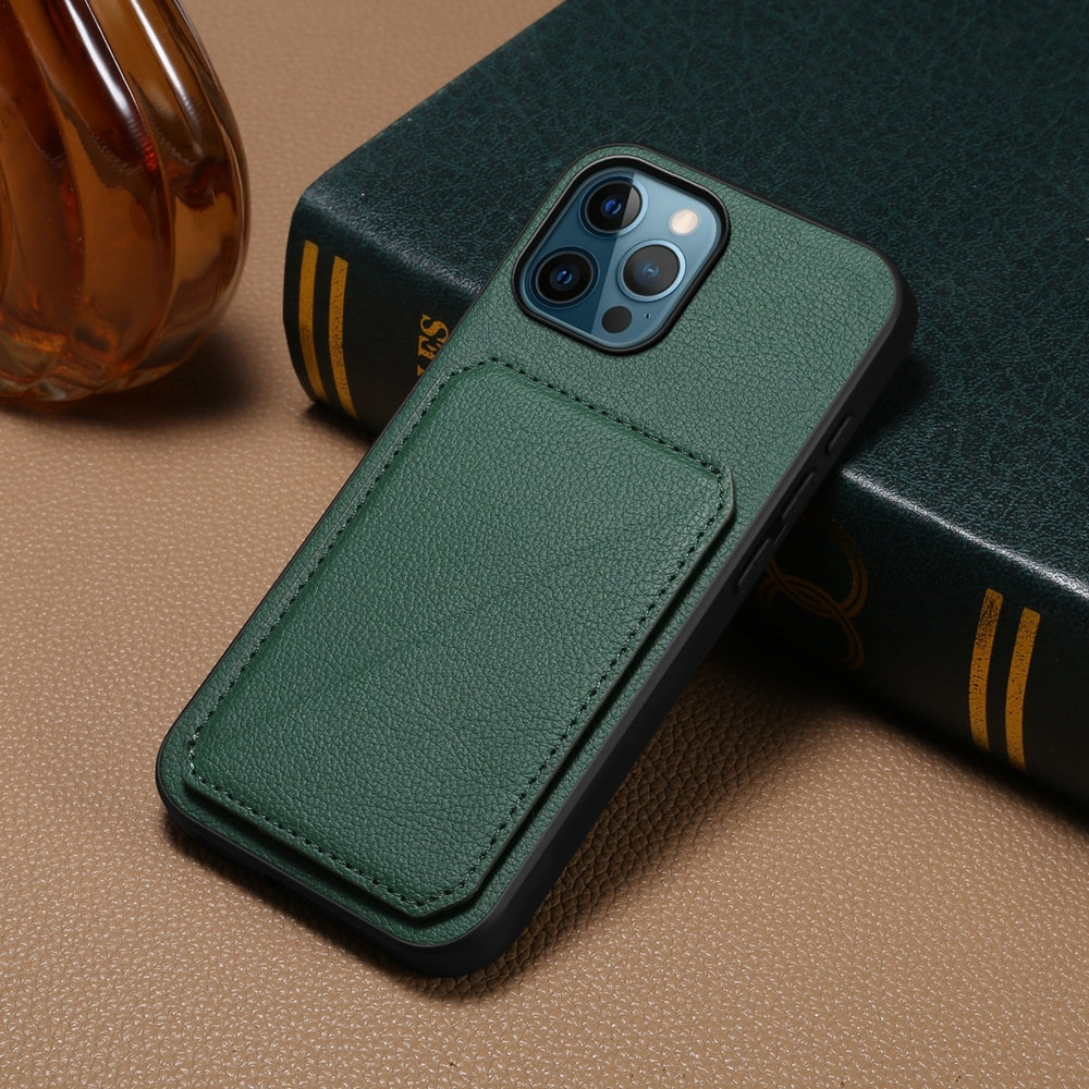iPhone 12 Pro Calf Texture Leather Case with Dual Card Slots and Stand Function