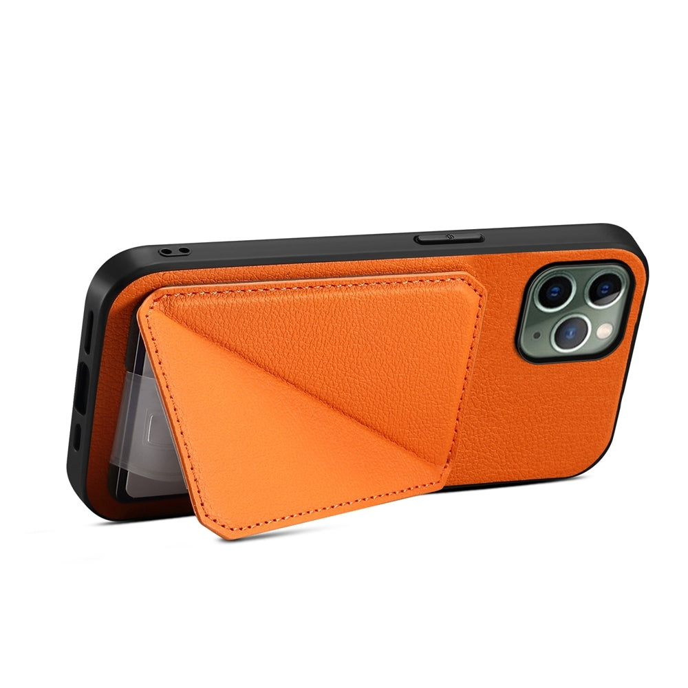 iPhone 11 Pro Calf Texture Leather Case with Dual Card Slots and Stand Function