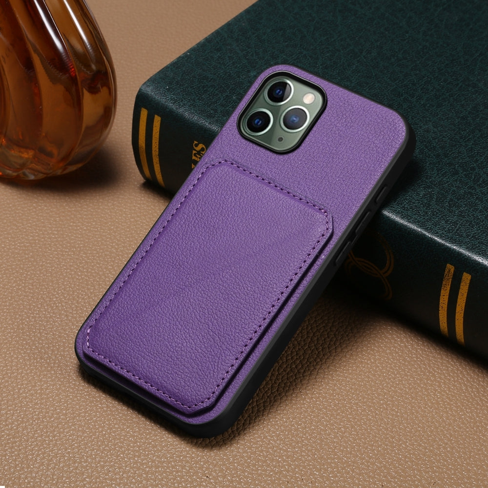 iPhone 11 Pro Calf Texture Leather Case with Dual Card Slots and Stand Function
