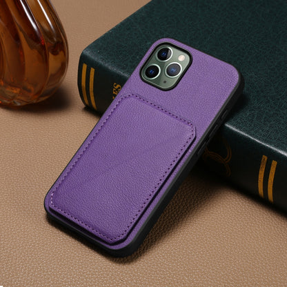 iPhone 11 Pro Calf Texture Leather Case with Dual Card Slots and Stand Function