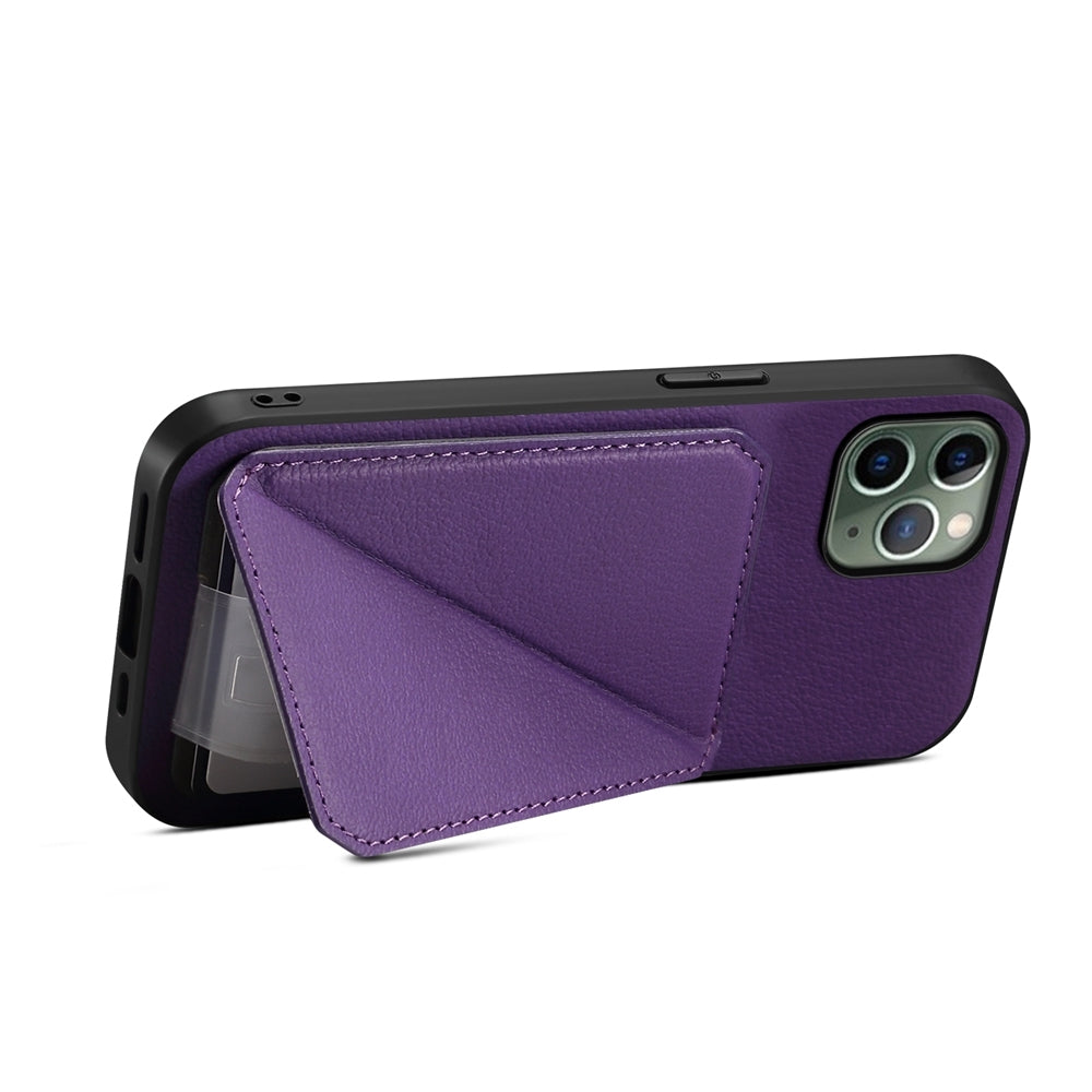 iPhone 11 Pro Calf Texture Leather Case with Dual Card Slots and Stand Function