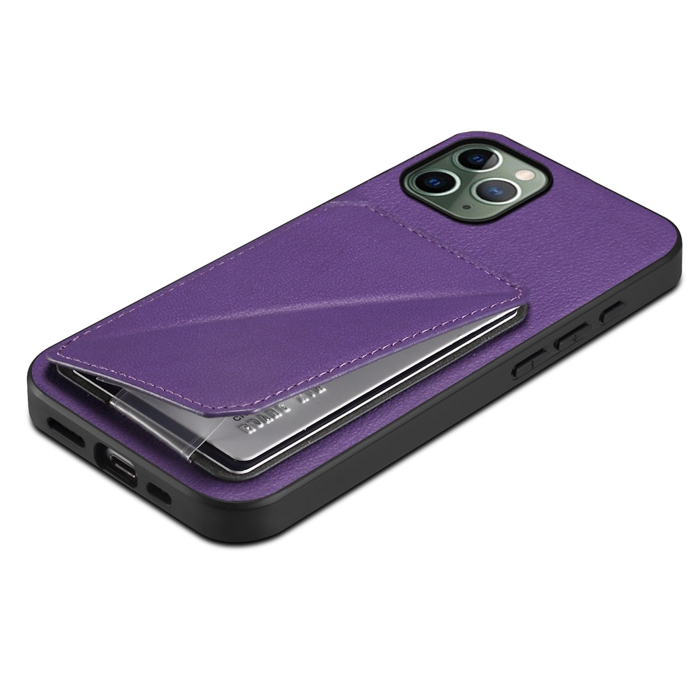 iPhone 11 Pro Calf Texture Leather Case with Dual Card Slots and Stand Function