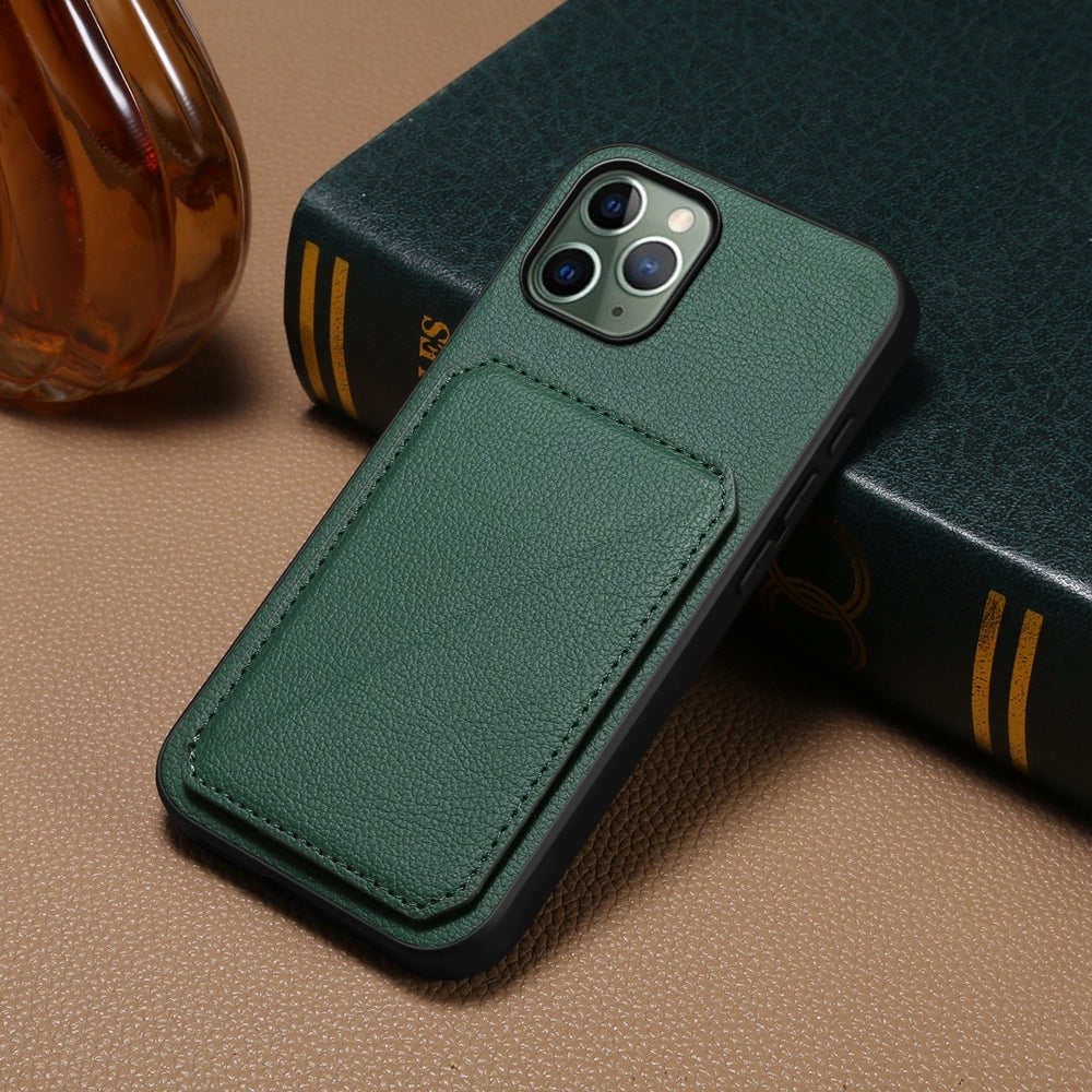 iPhone 11 Pro Calf Texture Leather Case with Dual Card Slots and Stand Function