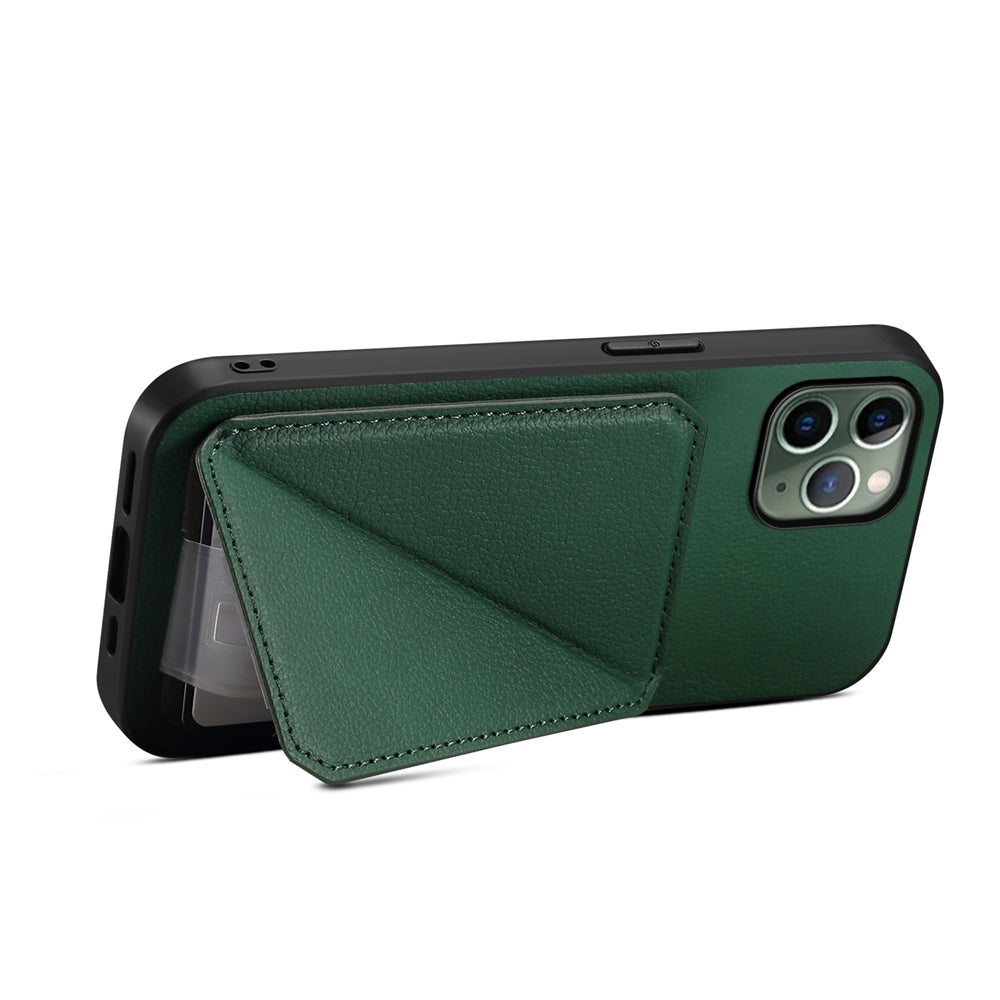 iPhone 11 Pro Calf Texture Leather Case with Dual Card Slots and Stand Function