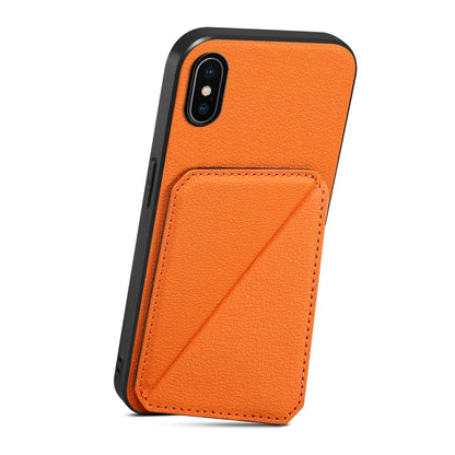 iPhone XS Calf Texture Leather Case with Dual Card Slots and Stand Function
