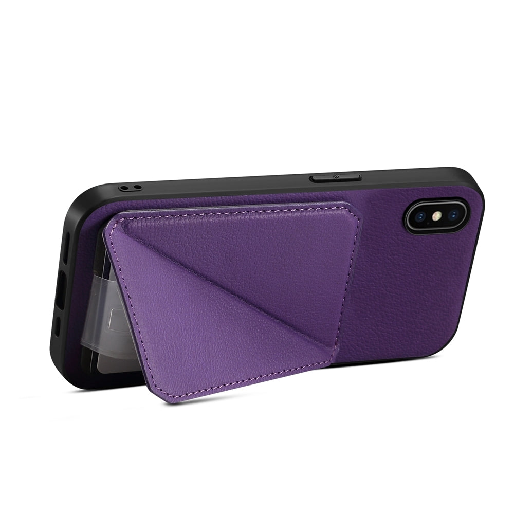 iPhone X Calf Texture Leather Case with Dual Card Slots and Stand Function