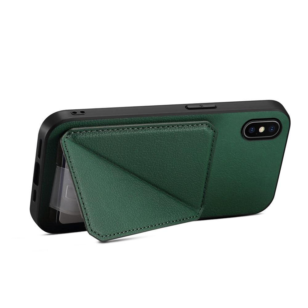 iPhone XS Calf Texture Leather Case with Dual Card Slots and Stand Function