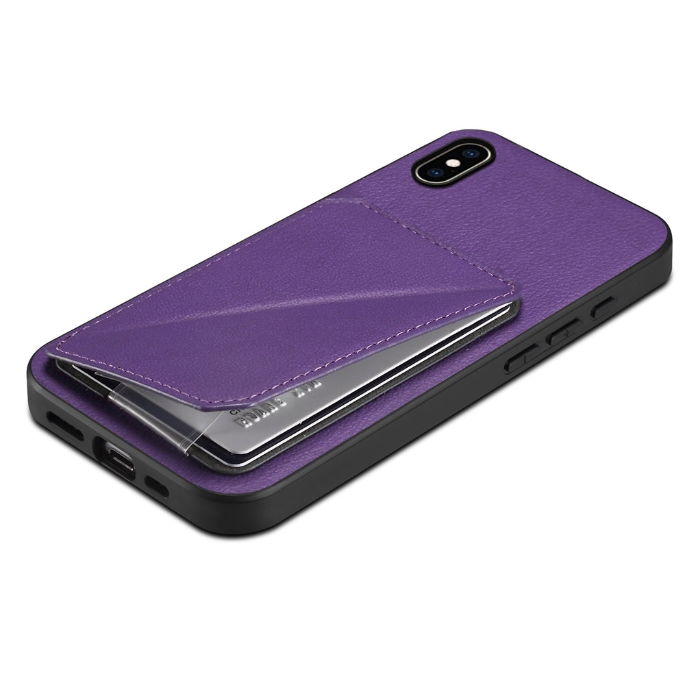 iPhone XS Max Calf Texture Leather Case with Dual Card Slots and Stand Function