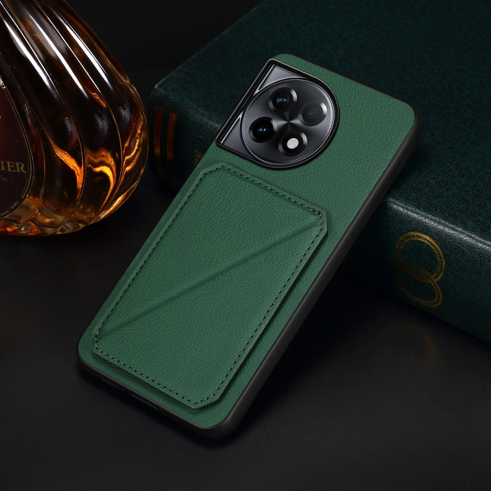 OnePlus Ace 2 Pro Calf Texture Leather Case with Dual Card Slots and Stand Function