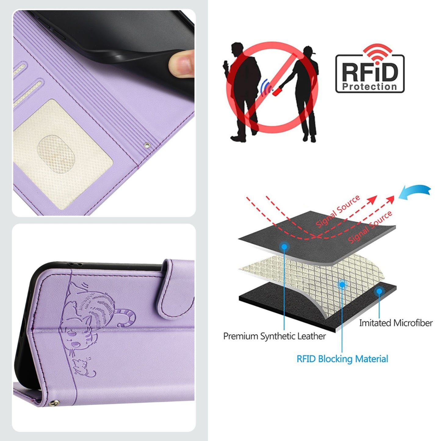 Google Pixel 4A 5G Leather Phone Case with Cat and Rat Embossed Pattern, RFID Protection, Card Holder Slots, Anti-fall Feature & Lanyard