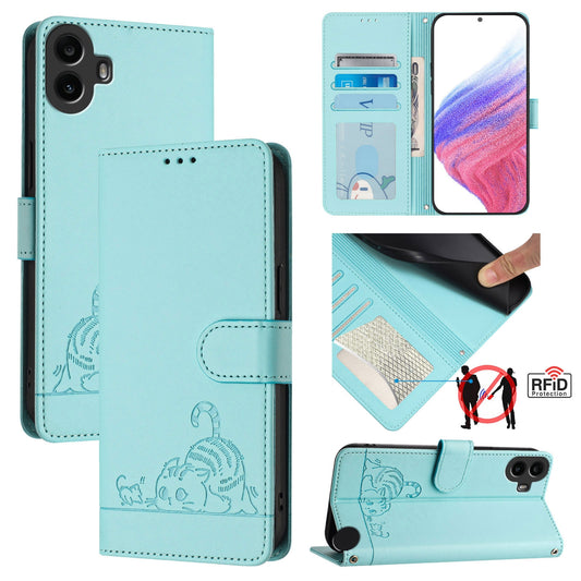 Nothing CMF Phone 1 Leather Phone Case with Cat and Rat Embossed Pattern, RFID Protection, Card Holder Slots, Anti-fall Feature & Lanyard