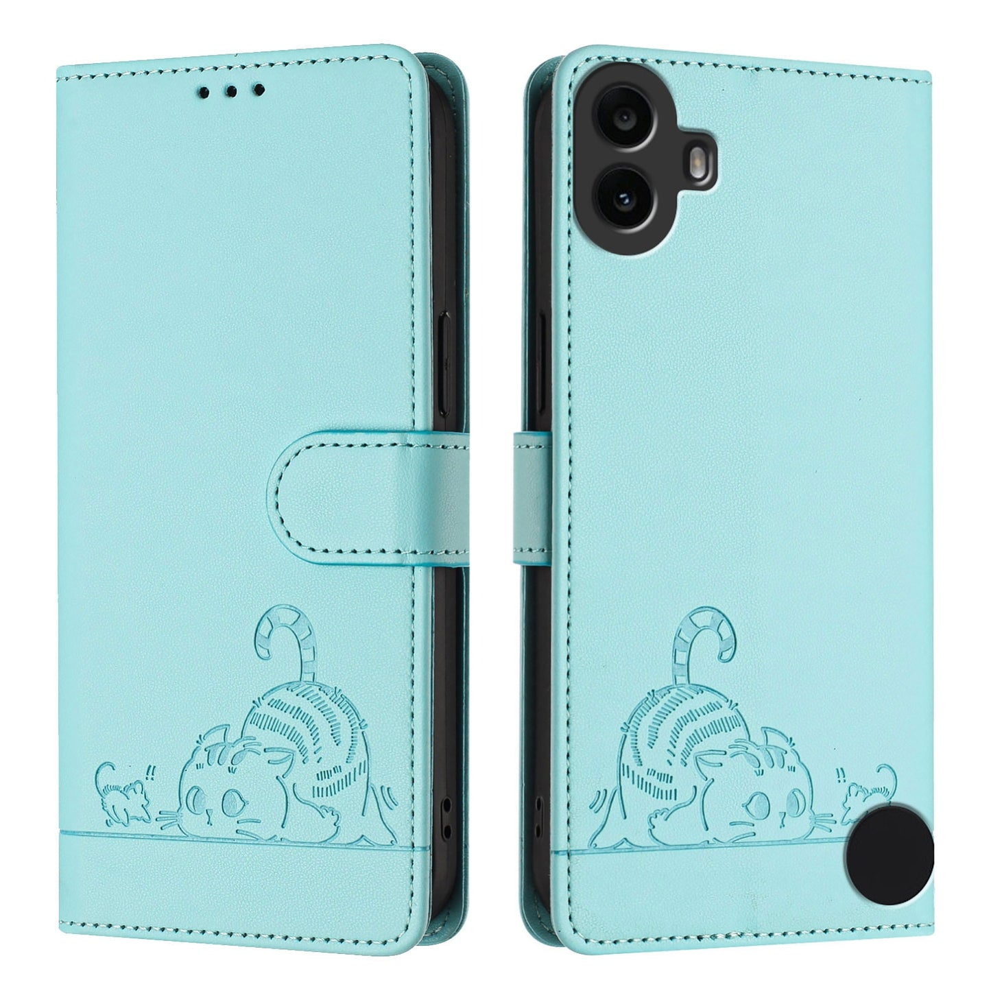 Nothing CMF Phone 1 Leather Phone Case with Cat and Rat Embossed Pattern, RFID Protection, Card Holder Slots, Anti-fall Feature & Lanyard