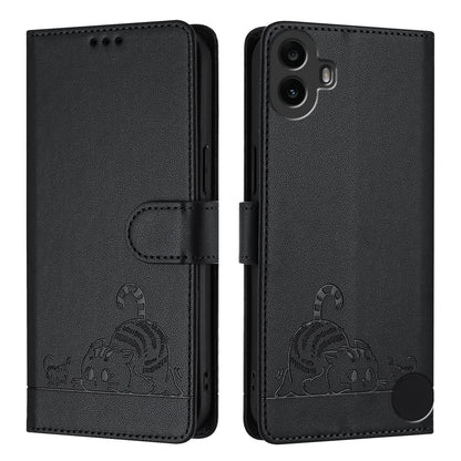 Nothing CMF Phone 1 Leather Phone Case with Cat and Rat Embossed Pattern, RFID Protection, Card Holder Slots, Anti-fall Feature & Lanyard