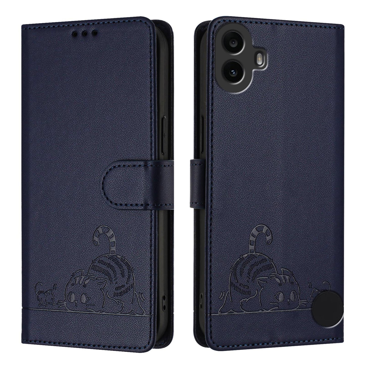 Nothing CMF Phone 1 Leather Phone Case with Cat and Rat Embossed Pattern, RFID Protection, Card Holder Slots, Anti-fall Feature & Lanyard