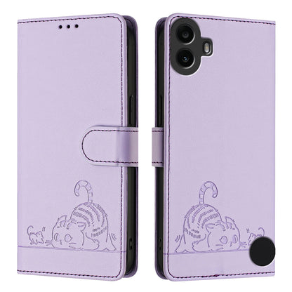 Nothing CMF Phone 1 Leather Phone Case with Cat and Rat Embossed Pattern, RFID Protection, Card Holder Slots, Anti-fall Feature & Lanyard