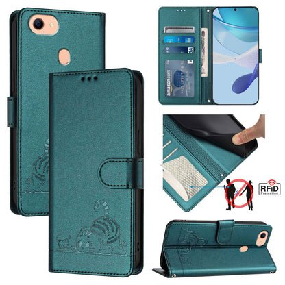 OPPO A73 2020 4G Global Leather Phone Case with Cat and Rat Embossed Pattern, RFID Protection, Card Holder Slots, Anti-fall Feature & Lanyard